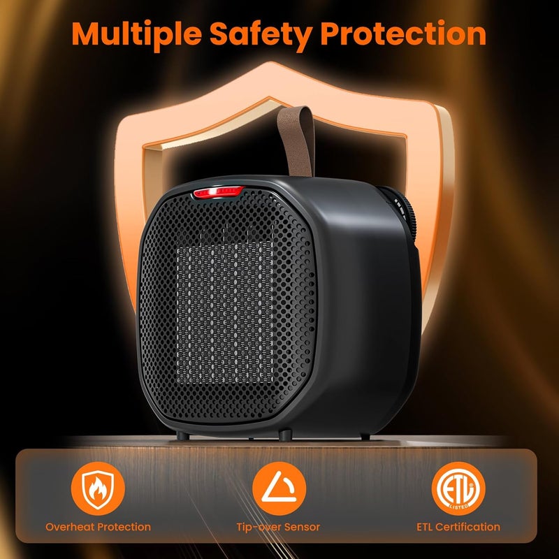 ZAFRO 1200W Portable Ceramic Space Heater for Indoor Use, 3 Modes Thermostat Adjustable, Tip-Over & Overheat Protection, Quiet Personal Heater (<45dB) for Office Desk Bedroom,(Black) - Image 5